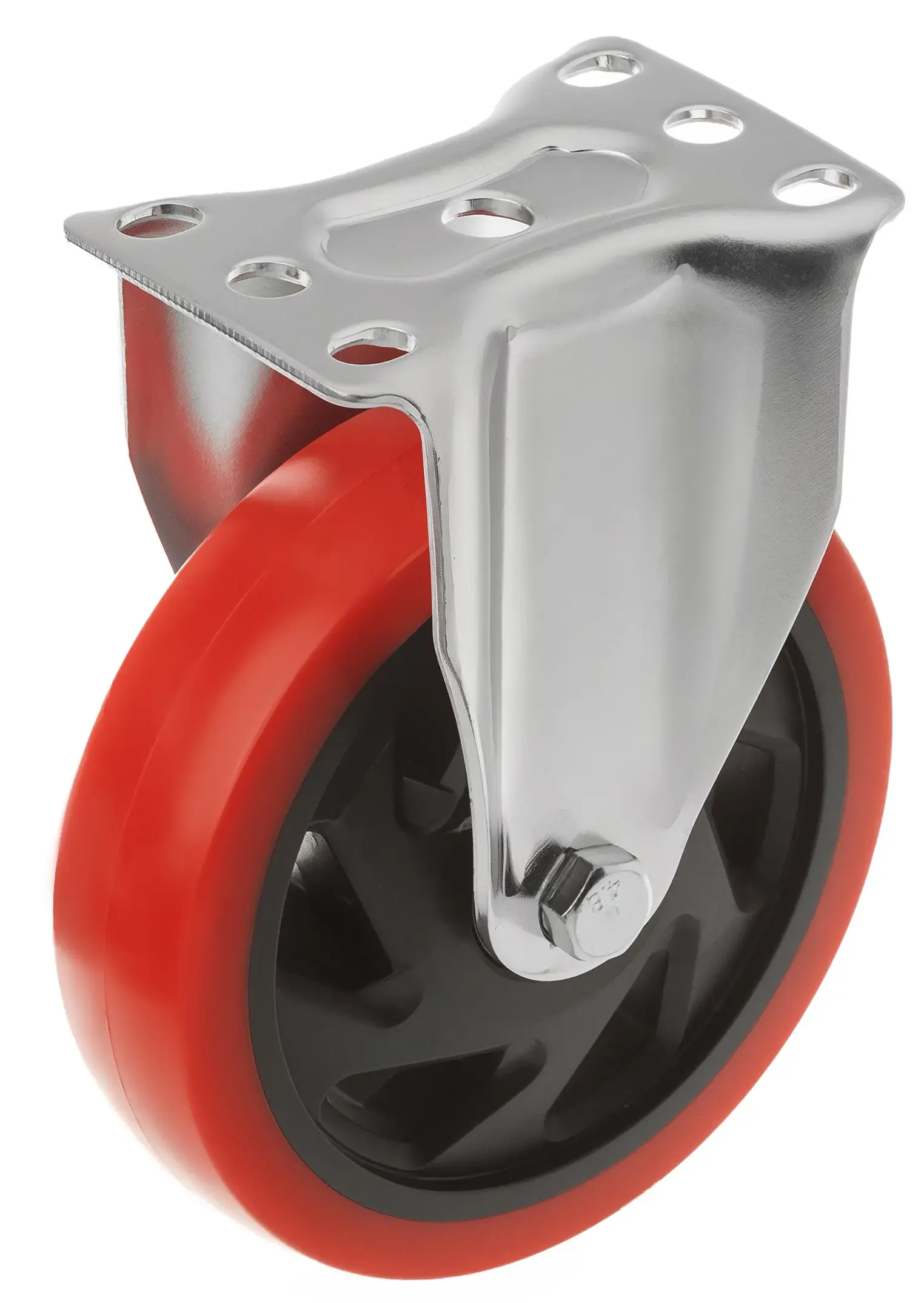 330125F -Полиуретановое красное колесо 125 мм (неповоротн.площ, двойной шарикоподш.)